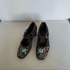Vintage Fendi Zucca Logo Embroidered Mary Jane Heels Shoes